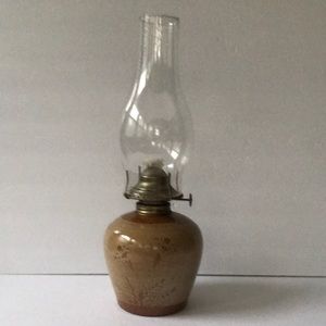 14” Oil Lamp Ceramic Base flowers signed pottery